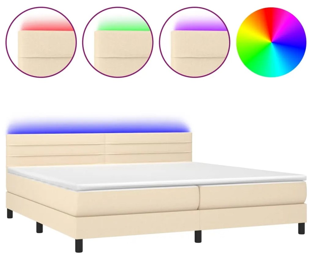 ΚΡΕΒΑΤΙ BOXSPRING ΜΕ ΣΤΡΩΜΑ &amp; LED ΚΡΕΜ 200X200 ΕΚ. ΥΦΑΣΜΑΤΙΝΟ 3133266