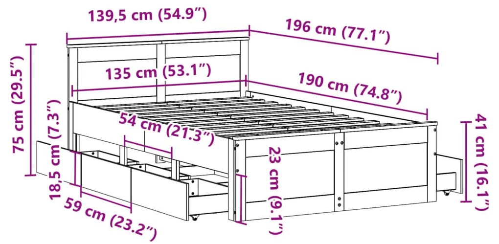 Σκελετός Κρεβατιού Χωρίς Στρώμα 135x190 εκ Μασίφ Ξύλο Πεύκου - Καφέ