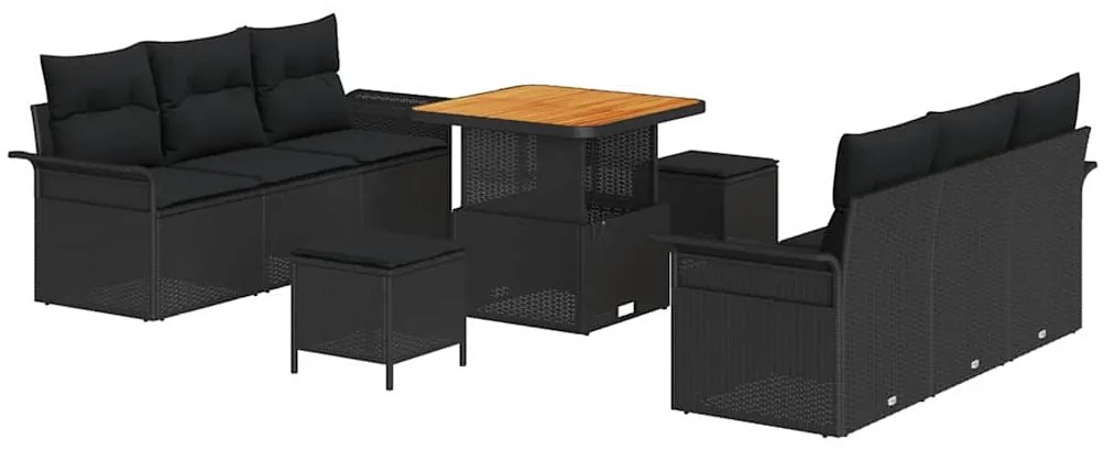 vidaXL Σετ Καναπέ Κήπου με μαξιλάρι 9 pcs Μαύρο 80 x 80 x 71 cm