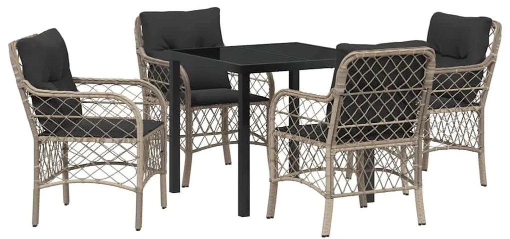 vidaXL Σέτ φαγητού για κήπο με μαξιλάρι 5 pcs Ανοιχτό γκρι Πολυ ράταν