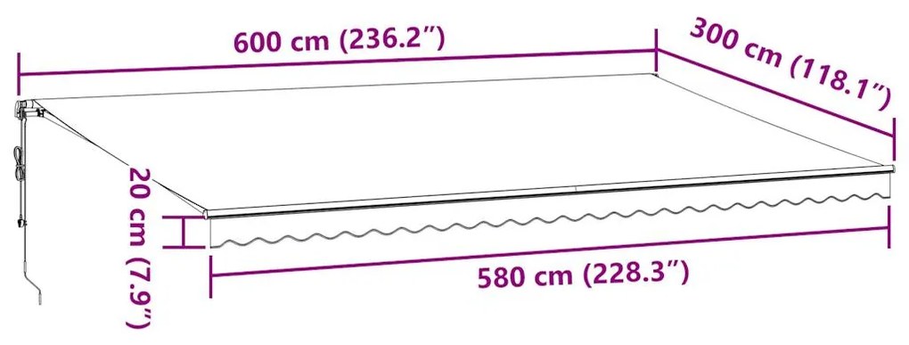 Τέντα Πτυσσόμενη Αυτόματη Ανθρακί / Λευκή 600x300 εκ. - Ανθρακί