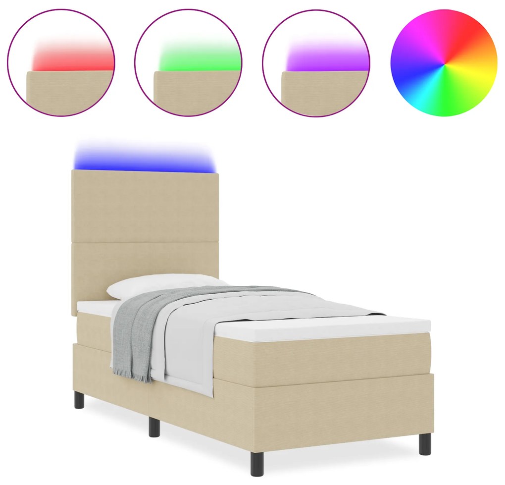 vidaXL Κρεβάτι Box Spring με Στρώμα & LED Φως Πράσινο Γκρι 90x200 εκ Βελούδο