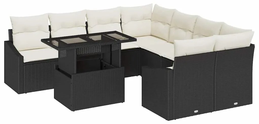 vidaXL Σετ Καναπέ Κήπου 9 pcs Μαύρο και κρεμ 100 x 55 x 73 εκ