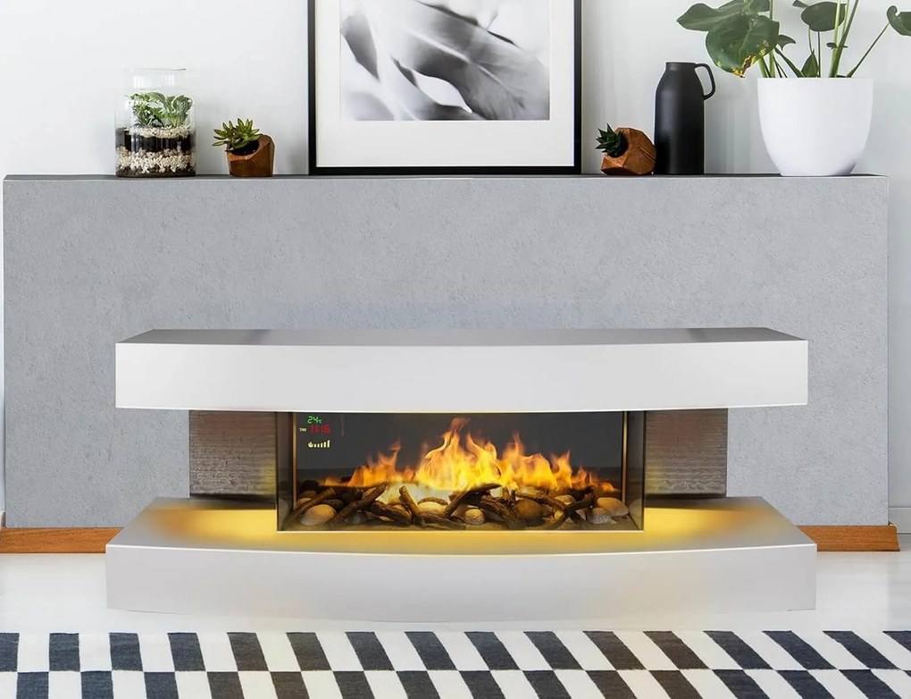 Επιτοίχιο Ηλεκτρικό Τζάκι Montreal Classic Fire με ισχύ 2000W, ρυθμιζόμενο θερμοστάτη, χρονοδιακόπτη και διαστάσεις 119.8x30.8x45.6cm