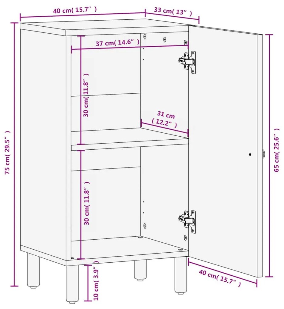 Βοηθητικό Ντουλάπι Μαύρο 40 x 33 x 75 εκ. από Μασίφ Ξύλο Μάνγκο - Μαύρο