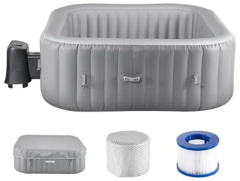 VEVOR Inflatable Hot Tub 4 to 6 Person 1850 x 660mm Square Portable Outdoor Spa