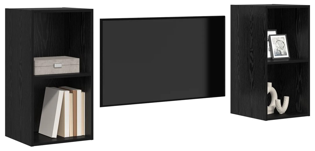 vidaXL Τηλεοπτική Κάβα Τοίχου 2 pcs Μαύρη Δρυς 37 x 37 x 72 εκ