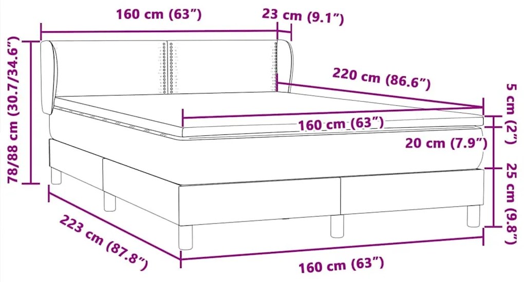 Box Spring κρεβάτι με στρώμα σκούρο μπλε 160x220 cm Βελούδινο - Μπλε