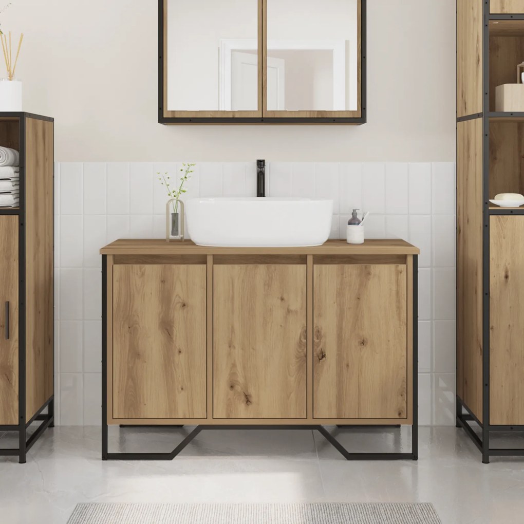 vidaXL ντουλάπι νιπτήρα μασίφ δρυός 91x35x60 εκ επεξεργασμένο ξύλο