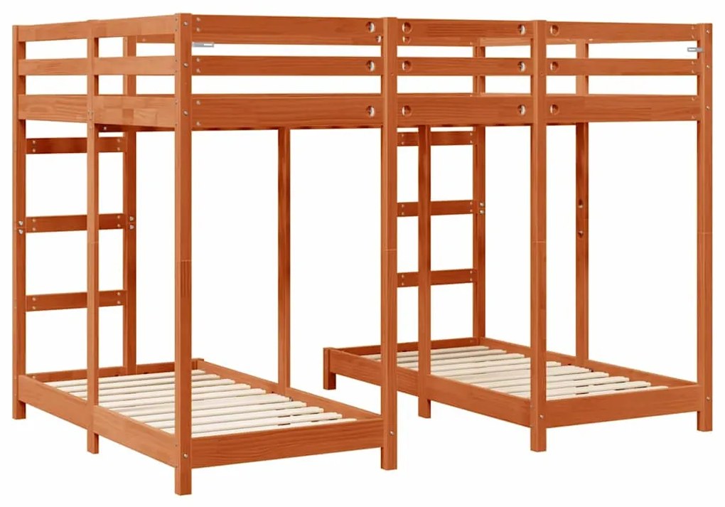 vidaXL Σκελετός Κουκέτας Τριών Επιπέδων Καφέ κεριού 140 x 200 cm