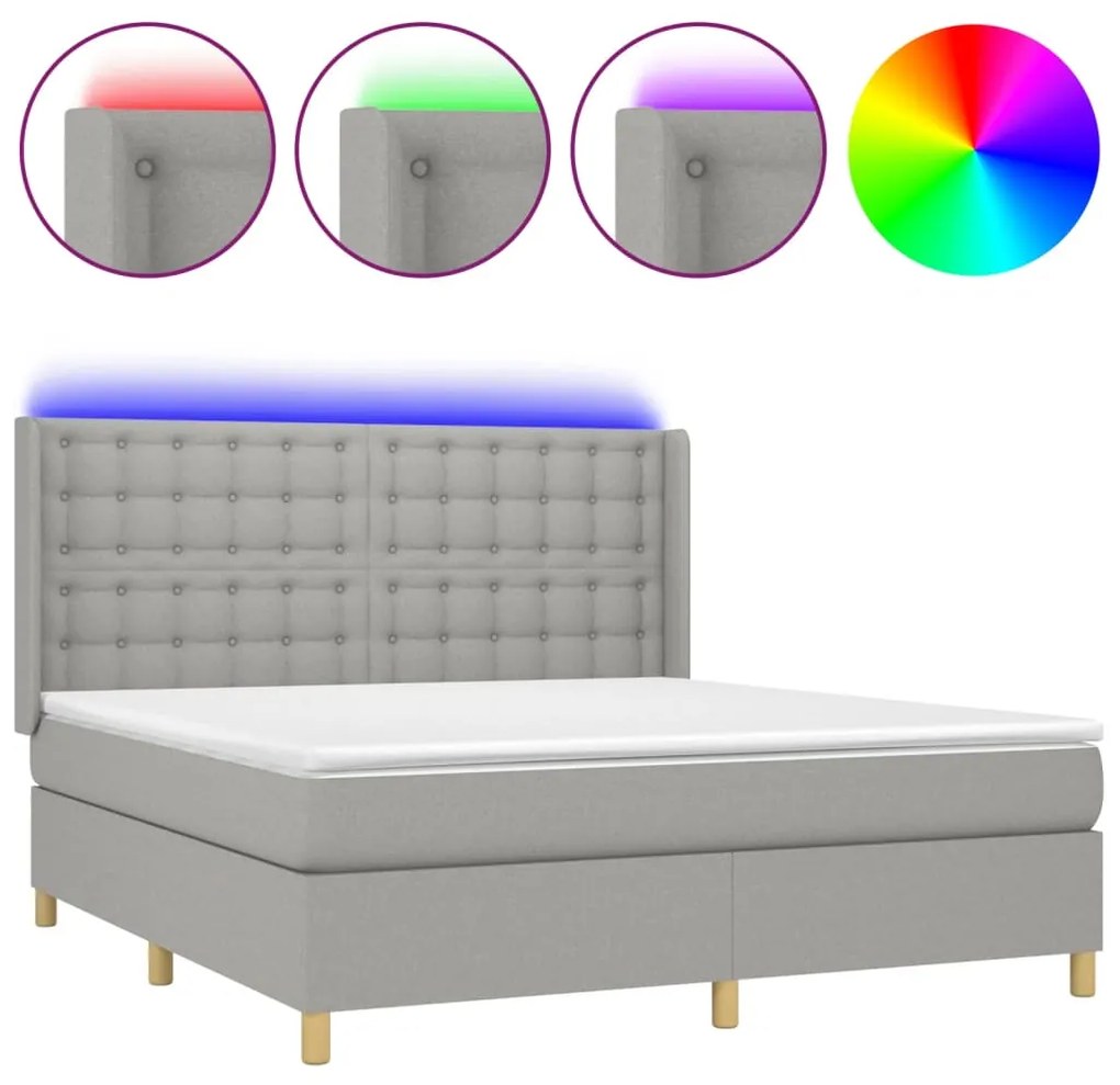 vidaXL Κρεβάτι Boxspring με Στρώμα &amp; LED Αν.Γκρι 180x200εκ. Υφασμάτινο