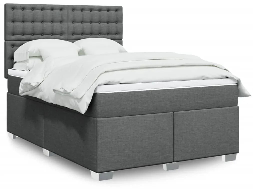 Κρεβάτι Boxspring με Στρώμα Σκούρο Γκρι 140x200 εκ Υφασμάτινο - Γκρι