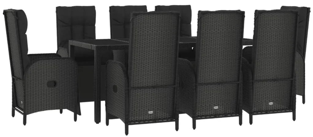 vidaXL Σετ Τραπεζαρίας Κήπου 9 τεμ Μαύρο από Συνθ. Ρατάν με Μαξιλάρια