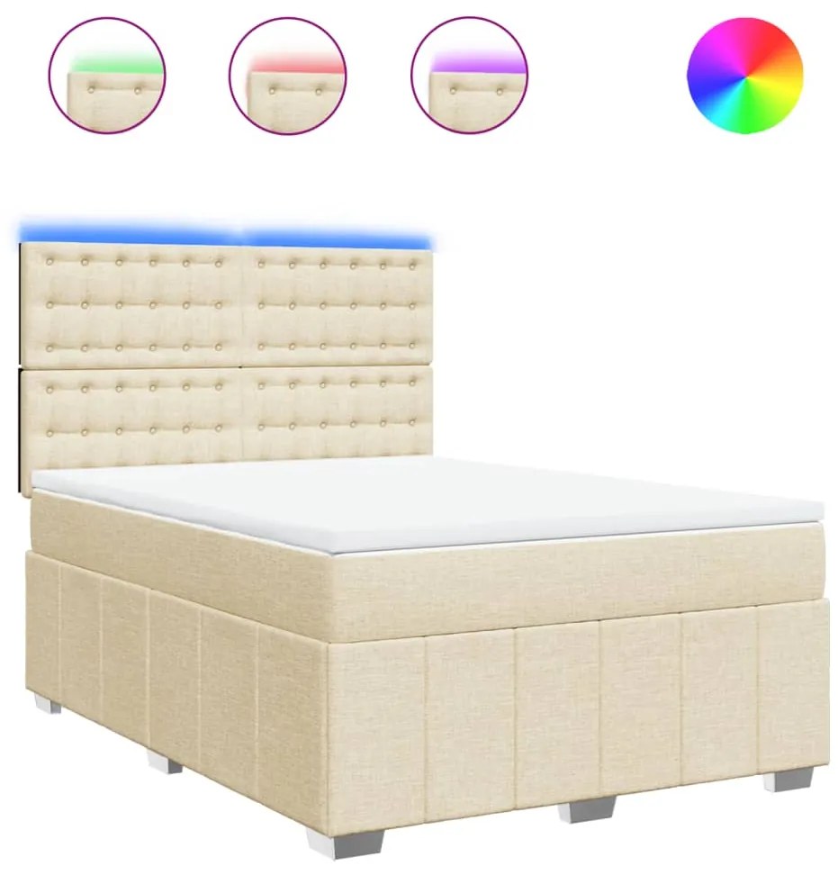 vidaXL Κρεβάτι Boxspring με Στρώμα Κρεμ 140x200 εκ. Υφασμάτινο