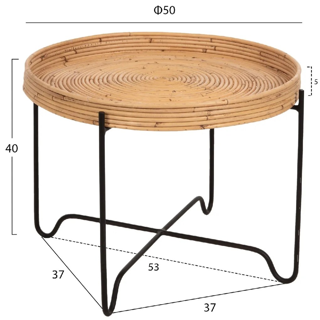 ΤΡΑΠΕΖΑΚΙ ΒΟΗΘΗΤΙΚΟ FLY HM7907 RATTAN ΦΥΣΙΚΟ ΧΡΩΜΑ-ΜΕΤΑΛΛΙΚΗ ΒΑΣΗ ΜΑΥΡΗ Φ50x40Υεκ.