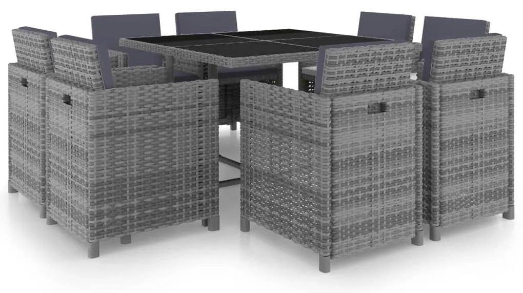 vidaXL Σετ Τραπεζαρίας Εξ. Χώρου 9 τεμ. Ανθρακί Συνθ Ρατάν + Μαξιλάρια