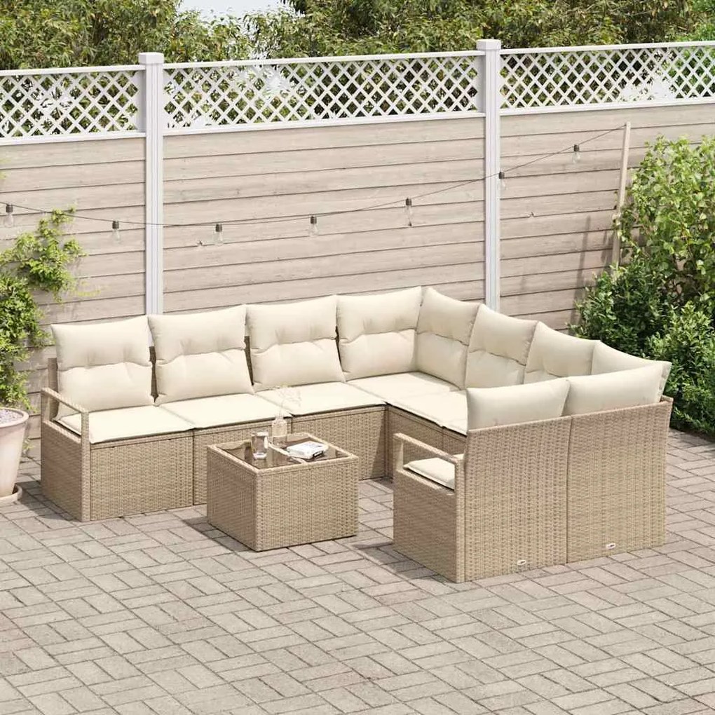 vidaXL Σετ Καναπέ Κήπου 9 pcs Μπεζ, Κρέμα 55 x 55 x 37 εκ