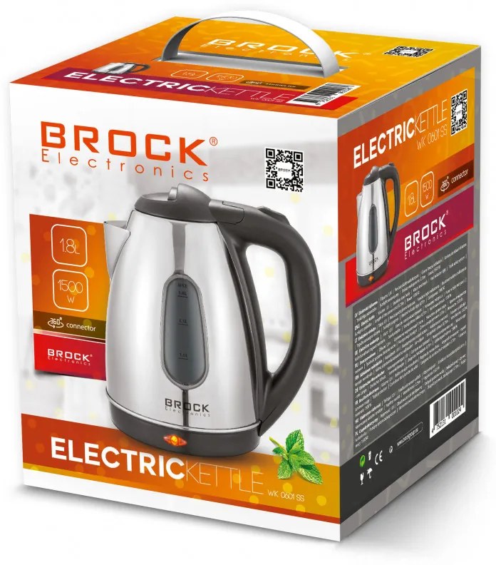 Ηλεκτρικός βραστήρας Brock WK 0601 SS, 1500W, 1.8 l, Ανοξείδωτο, Τριπλή προστασία, Inox