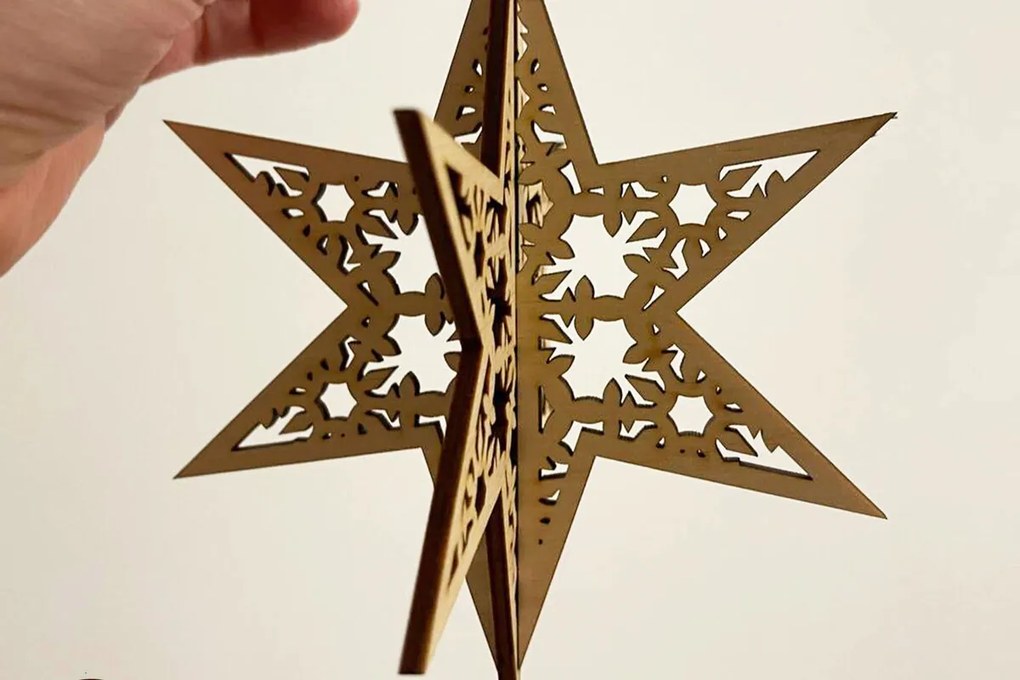 Σετ των 3 Intra απο ξύλο plywood 3mm-4mm πάχος Χριστουγεννιάτικο στολίδι αστεριών, πολλαπλών στρώσεων Δίασταση 3x3 cm INTRAFABR-83009658