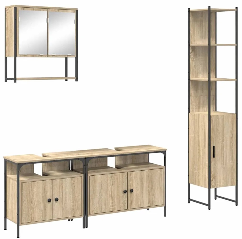 vidaXL Σετ Επίπλων Μπάνιου με ράφι 4 pcs Sonoma Δρυς Μέγεθος: Μεσαίο