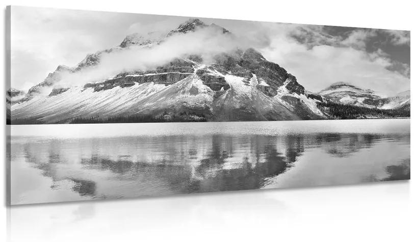 Εικόνα λίμνης κοντά σε όμορφο βουνό σε ασπρόμαυρο σχέδιο - 100x50