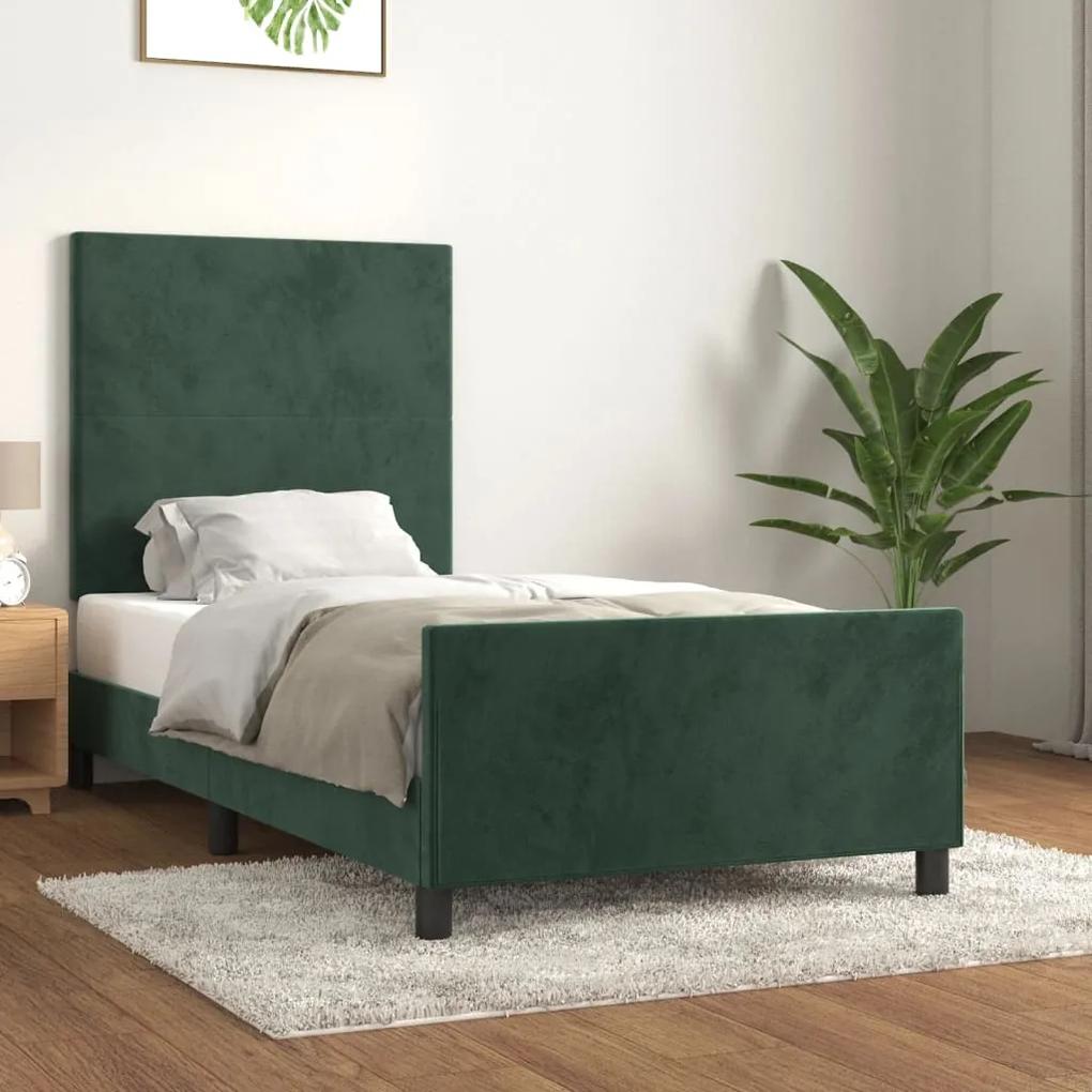 Πλαίσιο Κρεβατιού με Κεφαλάρι Σκ. Πράσινο 90x190 εκ. Βελούδινο