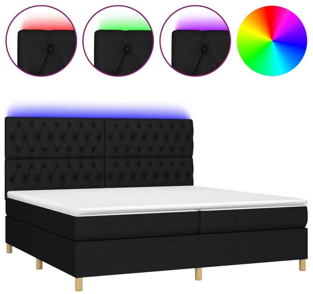vidaXL Κρεβάτι Boxspring με Στρώμα &amp; LED Μαύρο 200x200 εκ. Υφασμάτινο