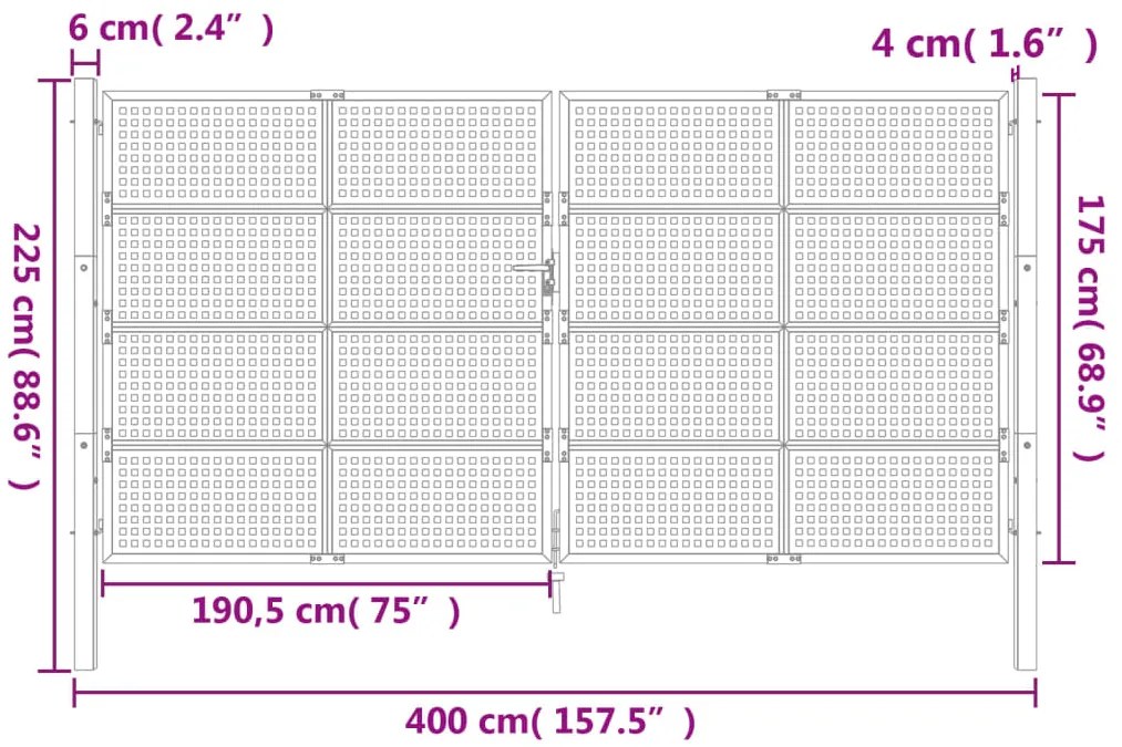 vidaXL Πύλη Κήπου Ανθρακί 400 x 175 εκ. Ατσάλινη