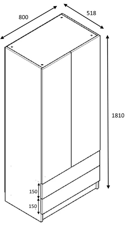 Ντουλάπα ρούχων Ricardo Megapap δίφυλλη με συρτάρια χρώμα ανθρακί 80x51,8x181εκ.