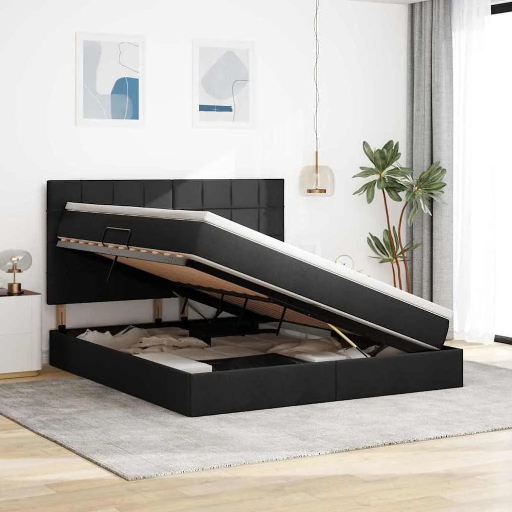 vidaXL Κρεβάτι με αποθηκευτικό χώρο και LED Μαύρο 180 x 200 cm