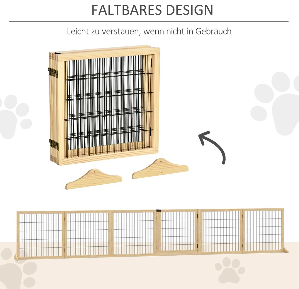 Περίφραγμα ασφαλείας για κατοικίδια, για σκύλους, ξύλο πεύκου, αναδιπλούμενο, 432 x 36 x 70 cm, Φυσικό