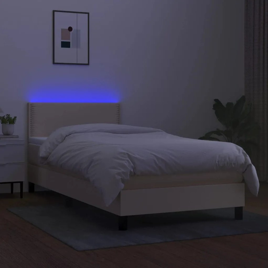 ΚΡΕΒΑΤΙ BOXSPRING ΜΕ ΣΤΡΩΜΑ &amp; LED ΚΡΕΜ 100X200 ΕΚ. ΥΦΑΣΜΑΤΙΝΟ 3133058