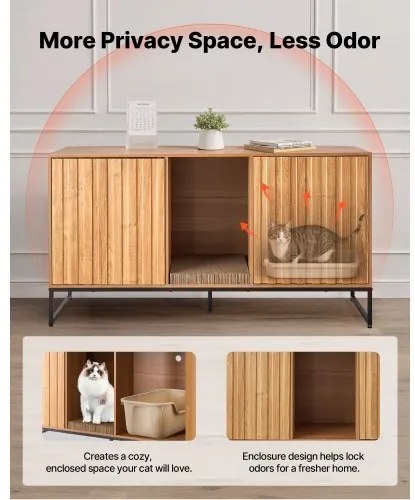 VEVOR Cat Litter Box Enclosure Furniture, 120 cm Hidden Litter Box Cabinet with Scratch Pad & Storage, Waterproof Cat Washroom End Table Cat House, Fit Most of Litterbox, for Bedroom Living Room