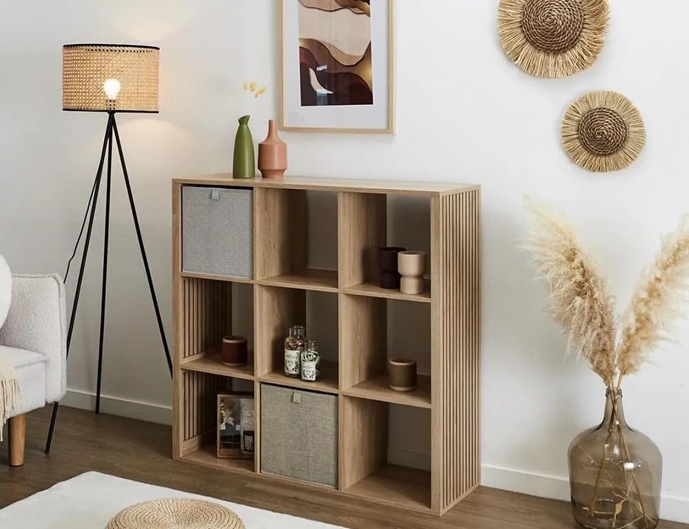 Ραφιέρα Οργάνωσης Klaus Home Deco Factory με 9 ράφια και διαστάσεις 102x32x99cm - Συνδυάζεται με κουτιά αποθήκευσης - Σε απόχρωση Ξύλου