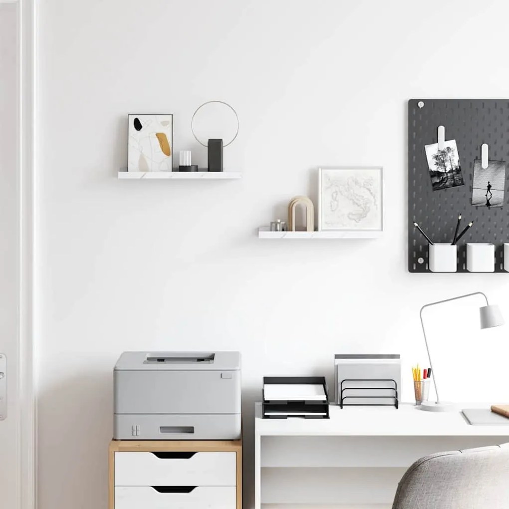 vidaXL Ράφι Τοίχου με ράφι Επιτοίχιο 2 pcs Λευκό Μάρμαρο 40 x 9 x 3 cm