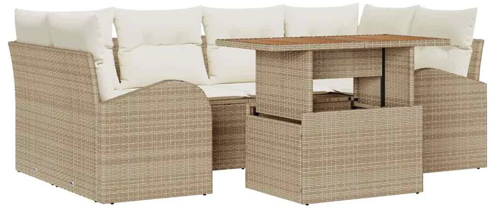 vidaXL Σετ Καναπέ Κήπου με αποθήκευση 7 pcs Μπεζ Πολυ ράταν