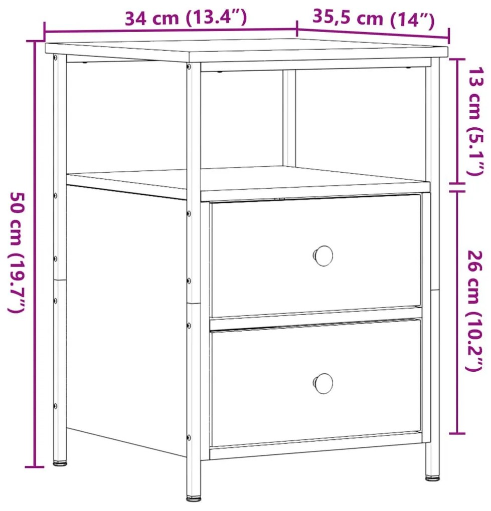 Κομοδίνο τεχνίτης Δρυς 34x35,5x50 εκ. από Επεξεργασμένο Ξύλο - Καφέ