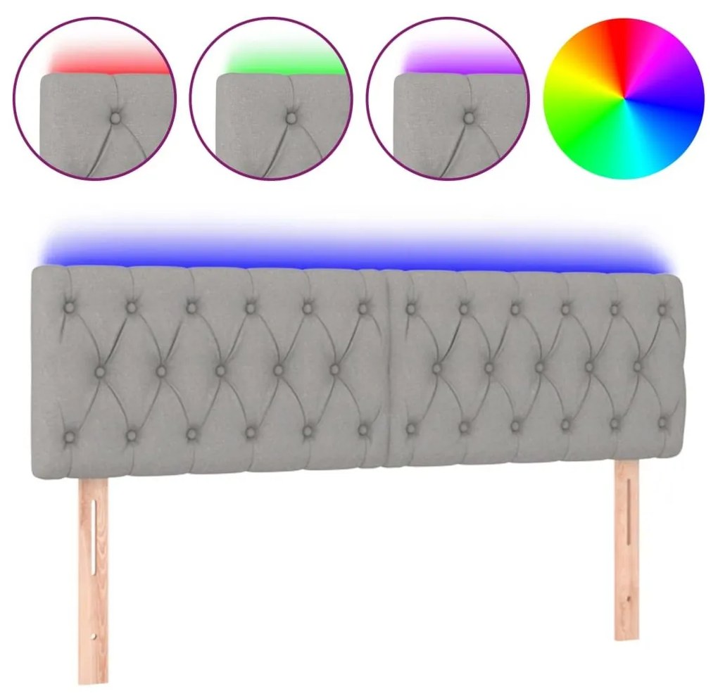 Κεφαλάρι Κρεβατιού LED Ανοιχτό Γκρι 160x7x78/88 εκ. Υφασμάτινο - Γκρι