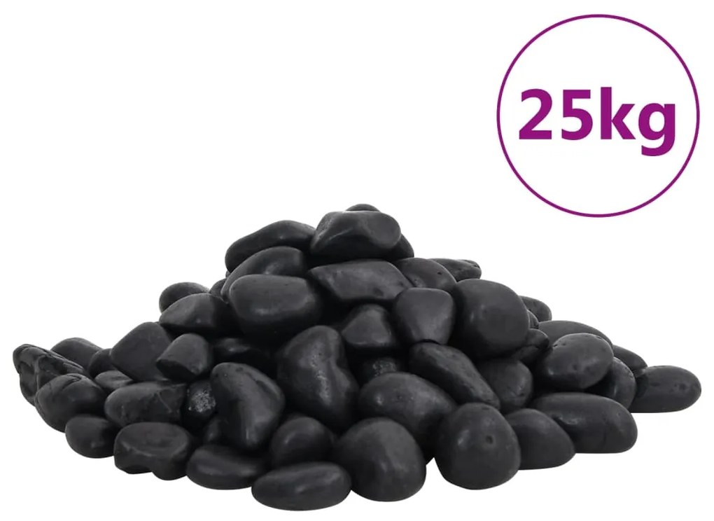 vidaXL Βότσαλα Γυαλισμένα Μαύρα 25 κ. 2-5 εκ.