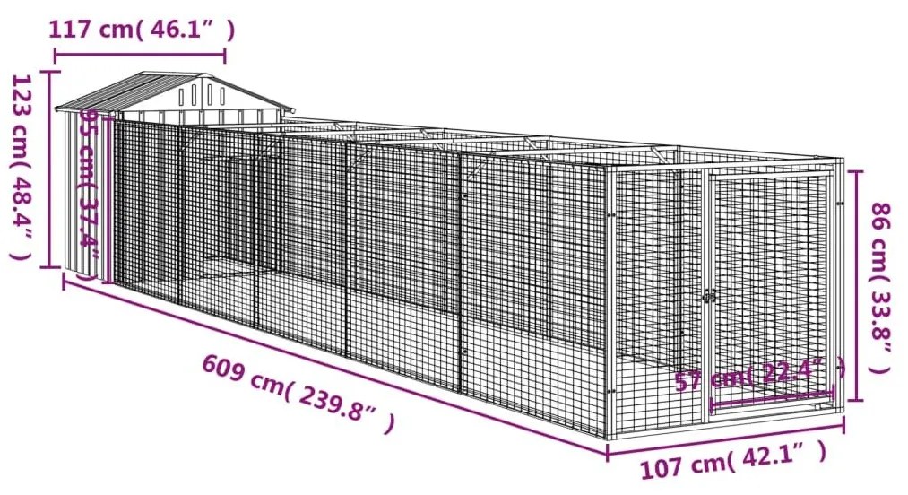 Σπιτάκι Σκύλου με Οροφή Αν. Γκρι 117x609x123εκ. Γαλβαν. Χάλυβας - Γκρι