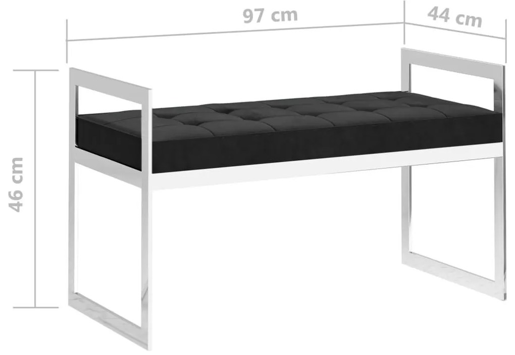Πάγκος Μαύρος 97 εκ. από Βελούδo / Ανοξείδωτο Ατσάλι - Μαύρο