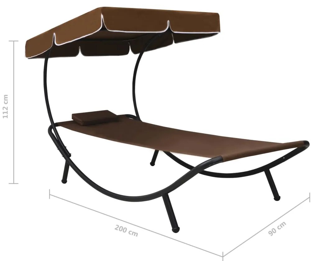 vidaXL Ξαπλώστρα - Κρεβάτι Καφέ με Σκίαστρο και Μαξιλάρι