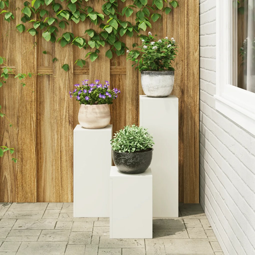 vidaXL Εξωτερικές βάσεις φυτών Pillar 3 pcs Λευκό Ατσάλι