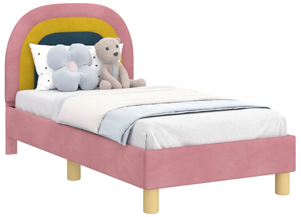 vidaXL Κρεβατική βάση για παιδιά με προσκέφαλο Ροζ 70 x 140 cm Βελούδο