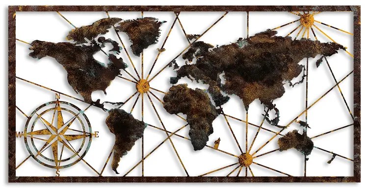Διακοσμητικό τοίχου World Map Megapap μεταλλικό χρώμα μαύρο - bronze 120x60εκ.-GP052-0063