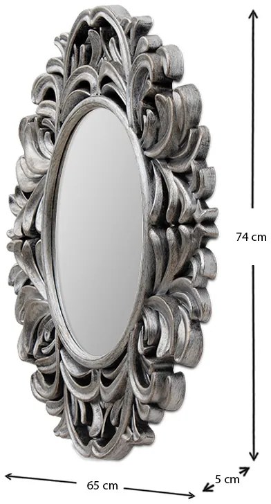 Kαθρέφτης τοίχου οβάλ πλαστικός σε χρώμα σκούρο ασημί 75x65