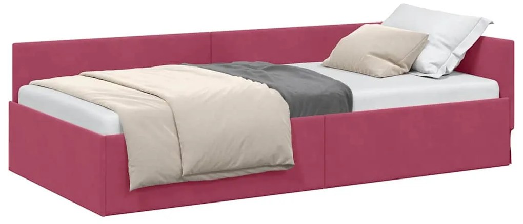 vidaXL Κρεβάτι Γωνίας με κεφαλάρι Κόκκινο 90 εκ x 190 εκ Βελούδο