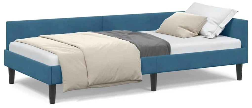 vidaXL Πλαϊνό Κρεβάτι Μπλε 90 x 190 cm Βελούδο και Στιβαρή ξυλεία