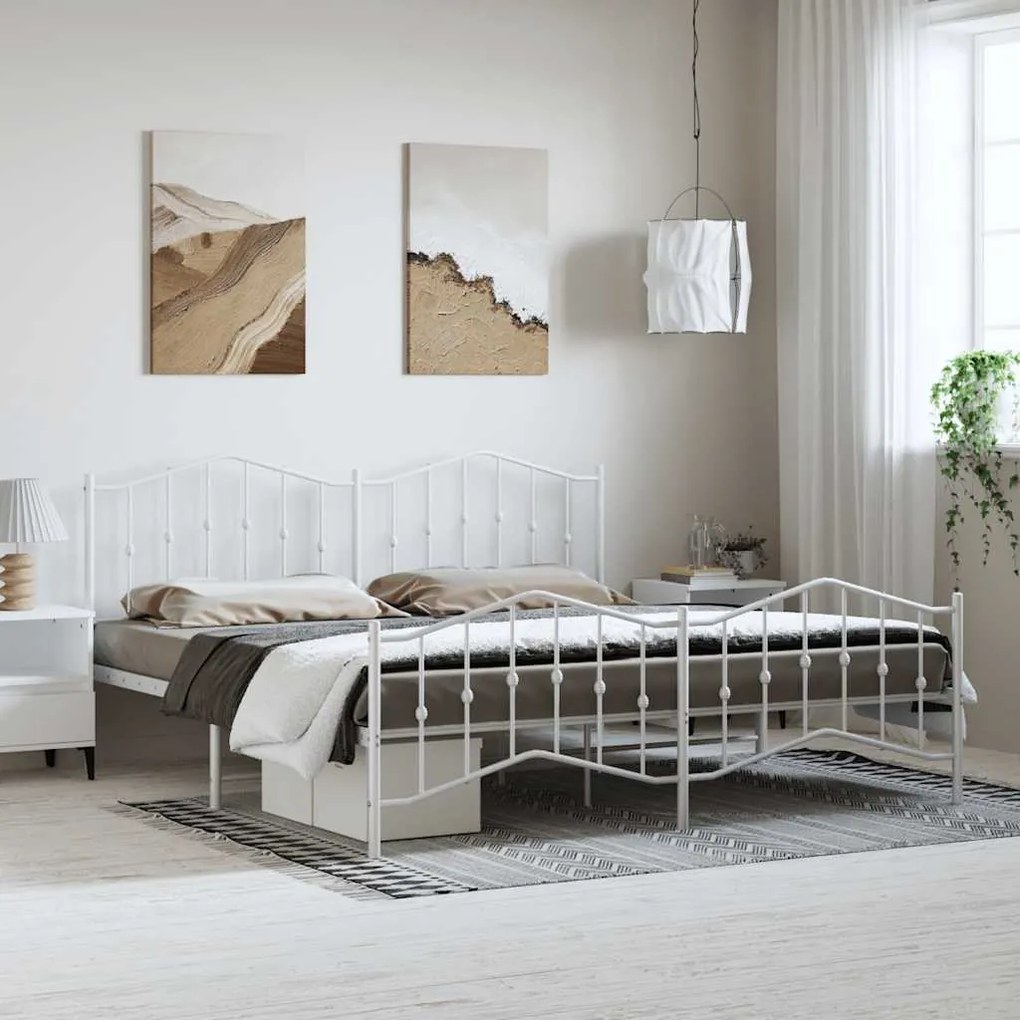 vidaXL Πλαίσιο Κρεβατιού με Κεφαλάρι/Ποδαρικό Λευκό 193x203εκ. Μέταλλο