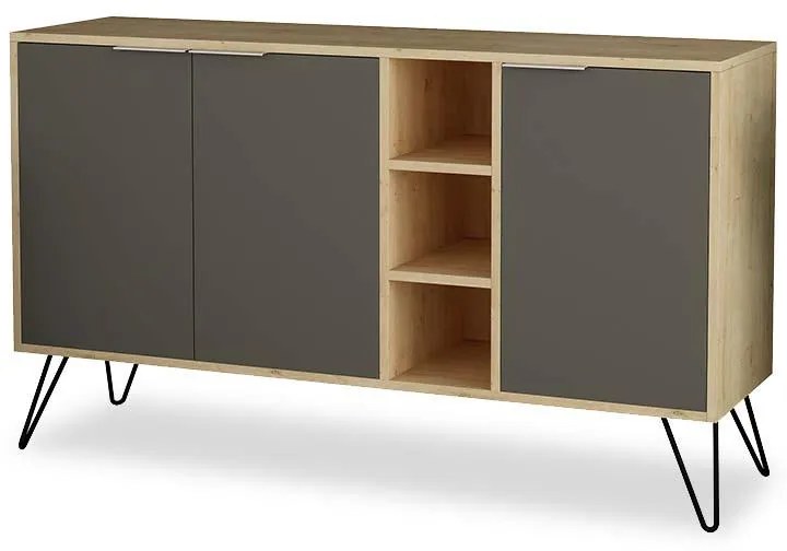 Μπουφές Clara χρώμα light oak-ανθρακί 142x35.5x83εκ 142x35.5x82 εκ.